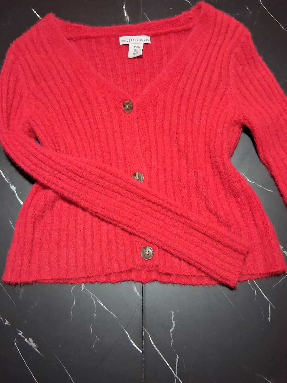 Sincerly Jules Y2K Red Ribbed V-Neck Button Cardigan